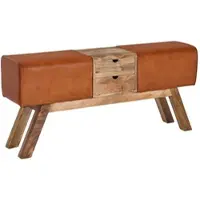 KADIMA DESIGN SITZBANK – Leder/Massivholz, 120x56x30 cm, Braun, mit Schubladen, Turnbock-Design