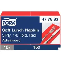 Tork Soft Lunchserviette Rot, 1/8-Falz, 3-lagig, 33 cm × 33 cm, 10 × 150 Serviet...
