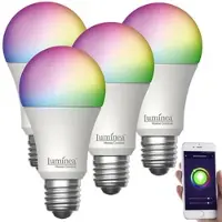 Luminea Home Control 4er-Set WLAN-LED-Lampen, E27, RGB-CCT, 11W(ersetzt 120W), 1.055lm, App