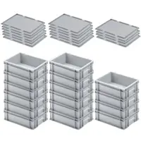 Proregal SuperSparSet 16x Eurobehälter mit Geschlossenem Griff und Auflagedeckel HxBxT 12 x 30 x 40 cm 11 Liter Grau Eurobox Transportbox