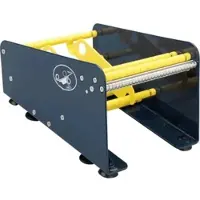 König Werbeanlagen Tisch-Etikettenspender mit 2 Rollenteilern, blau, Stahl, Nutzbreite 162,5mm