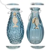 Décoris 1 Vase 14cm Glas Blumenvase Glasvase Tischvase Blumen Dekovasen Tischvasen Gastronomie Tischdeko Hochzeitsdeko Vasen Blau Transparent