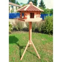 Meingartenversand.de Holz Vogelhaus mit Fußkreuzständer 59 x 57 x 143 cm – Vogelhaus aus Fichtenholz, honigbraun – Vogelhäuschen – ideal für Garten & Außenbereich