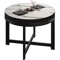GGM Möbel BO | Bistro Tisch | Ø70xH54cm | 50mm | Schwarzer Rand | Weiß Marmor/ Schwarz