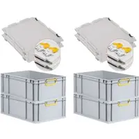Proregal Spar Set 4x Eurobox Nextgen Color Mit Scharnierdeckel & Schiebeschnappverschlüsse HxBxT 22 x 40 x 60 cm Griffe Gelb Verstärkter Boden