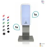 Blanc HYGIENIC SET: Desinfektionsspender SENSOR, berührungslos Blanc Cosmos versch. Farben+Edelstahlhalterung mit Auffangschale