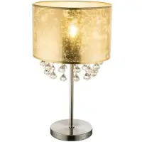 Globo Tisch Lampe Stoff Nacht Licht Blatt Gold Design Kristalle Steh Leuchte im Set inklusive LED Leuchtmittel