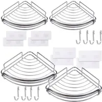 BadeStern 4er-Set Edelstahl-Duschablagen mit 4 Haken, selbstklebend