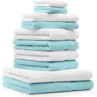 Betz 10-tlg. Handtuch-Set CLASSIC 100% Baumwolle 2 Duschtücher 4 Handtücher 2 Gästetücher 2 Seiftücher Farbe türkis und weiß