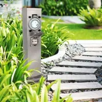 Longlife LED Garten Steckdosensäule für außen - Farbe: Edelstahl - Ausführung: 3 Steckdosen m...