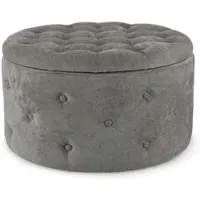 Bizzotto Pouf Ernestine aus Stoff, rundes Design mit Stauraum, gepolstert, grau, abnehmbarer Deckel