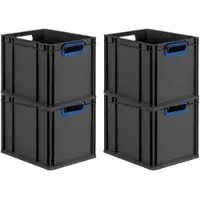 Proregal SuperSparSet 4x Eurobox Nextgen Color HxBxT 32x30x40cm 30 Liter Griffe Blau Offen Schwarz Eurobehälter Transportbox Transportbehälter