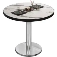 GGM Möbel BN | Bistrotisch | Ø:H 70 x 72 cm | Schwarzer Rand | Weiß Marmor / Edelstahl | Rund