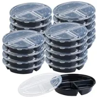 Rosenstein & Söhne 20er-Set Lebensmittel-Boxen mit 3 Fächern und Deckeln, 900 ml, rund