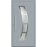 Haustuerenland.de Aluminium Haustür RC2 "MEIKE" 78 mm Edelstahl Fenstergrau RAL 7040 beidseitig innen öffnend DIN links