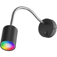 Ledscom.de Leselampe WAIKA mit Schwanenhals und Schalter schwarz matt, inkl. Smart Home RGBW GU10 LED Lampe, 5,41W, 473lm