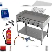 ChattenGlut Reibekuchenbräter 5-flammig 22,5kW, mit Fettbrandlöscher GLORIA FA6 EASY, Gasdruckprüfung, Gewerberegler, und Kartoffelpuffer Aufsatz