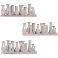 H&D Manufaktur Jinfa 3 Set aus 10 kleinen Vasen auf festem Sockel | handgefertigte Blumenvasen Tischdeko | Antik-Weiß