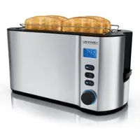 Arendo Toaster Edelstahl Langschlitz 4 Scheiben, Doppelwandgehäuse, integrierter Brötchenaufsatz, 6 Bräunungsstufen, Brotzentrierung automatisch