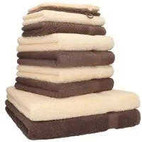Betz 10-tlg. Handtuch-Set PREMIUM 100%Baumwolle 2 Duschtücher 4 Handtücher 2 Gästetücher 2 Waschhandschuhe Farbe Nuss Braun & Beige
