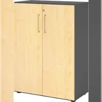 Bümö Aktenschrank abschließbar, Büroschrank Holz 80cm breit in Graphit/Ahorn - abschließbarer Schrank mit Aktenregal für's Büro & Arbeitszimmer, Büro