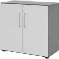 Bümö Aktenschrank abschließbar, Büroschrank Holz 80cm breit in Graphit/Grau - abschließbarer Schrank mit Aktenregal für's Büro & Arbeitszimmer, Büro