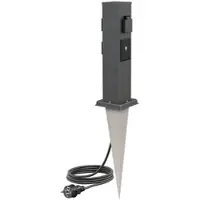 Ledscom.de Garten-Steckdosen-Säule Polly mit Erdspieß und 2m Kabel für außen, IP44, 3-Fach, Smart Home, anthrazit, eckig, 38cm