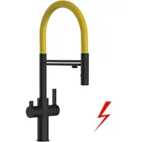 VIZIO NIEDERDRUCK 3 Wege Wasserhahn Küchenarmatur FC mit 360° Schwenkbarem Auslauf Abnehmbare 2 Strahl Handbrause Schwarz Matt Gelb