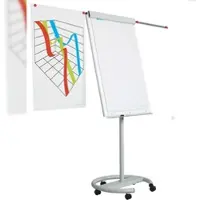 Proregal Flipchart mit Schnellklemme, 2 Seitenarmen & Whiteboard Grundfläche, Stufenlos h√∂henverstellbar 170-200cm, 5 Rollen, Emaillierter Stahl, Weiß