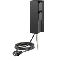 Ledscom.de Garten-Steckdosen-Säule POMI mit Erdspieß und 2m Kabel für außen, IP44, 2-fach, schwarz, eckig, 23cm