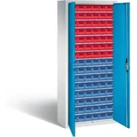 C+P Magazinschrank mit 90 Sichtlagerkästen, H1690xB700xT300mm Front Lichtblau Korpus Lichtgrau