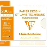 Clairefontaine 10x Lavis, Technisches Zeichenpapier 24x32cm, Packung mit 12 Bogen 200g - 96278C