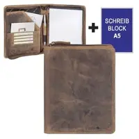 Greenburry Schreibmappe A5 Leder braun mit Reißverschluss Handwerkermappe Notizmappe (antik Look) inkl. Briefblock 1633-25-S