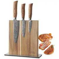 Wakoli Edib Pro 3er Damastmesserset I Holzbox I 8-16cm Klinge I mit Messerblock