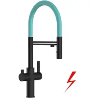 VIZIO NIEDERDRUCK 3 Wege Wasserhahn Küchenarmatur FC mit 360° Schwenkbarem Auslauf Abnehmbare 2 Strahl Handbrause Schwarz Matt Türkis