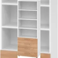 Bümö smart Schubladenschrank, Büroschrank 80cm breit in Weiß/Nussbaum mit 4 Schüben & 4 Regalfächern - Bürocontainer aus Holz, Container mit