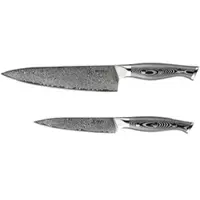 Muxel 2-tlg Messer Set Damast V10 Edelstahl 62 Lagen Kochmesser und Gemüsemesser extra scharf V - Kante für Links- und Rechtshänder