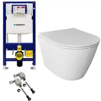 Alpenberger Toilette mit Geberit Spülkasten und Duofix Bausatz | Wand WC Kloschüssel mit WC Sitz | Hänge WC Spülrandlos Vorwandelement WC Set Komplett
