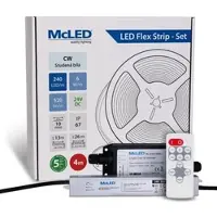 McLED LED-Band - Satz 4 m + Empfänger Nano IP67, 240 LED/m, CW, 6 W/m, DC 24V, 520 lm/m, CRI90, IP67, 10 mm, Konduktor 3 m ML-126.032.90.S04002