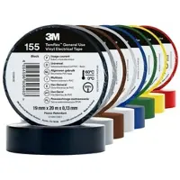 3M Temflex 155 Vinyl Elektro-Isolierband, Regenbogen, Jeweils 1 Rolle der Farbe: Weiß, Rot, Schwarz, Grün, Blau, Gelb, Grau, Braun, 19 mm x 20 m, 0,13 mm