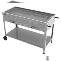 ChattenGlut Professional Holzkohlebräter 6er, verchromter Stahlrost, Kohlekasten 3-fach höhenverstellbar, B 1140 x T 530 x H 800 mm, Standgerät mobil