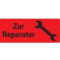 König Werbeanlagen Dreifke Organisationsetik. Zur Reparatur, Pikto, rot, Haftpapier, ablösbar, 50x20mm, 500/Rolle