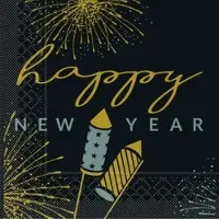 Mank Serviette aus Tissue Rocky in Schwarz, 24 x 24 cm, 150 Stück - - Cocktail-Serviette Happy Year Silvester
