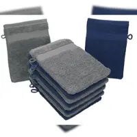 Betz 10 Stück Waschhandschuhe PREMIUM 100% Baumwolle Waschlappen Set 16x21 cm Farbe dunkelblau und anthrazit