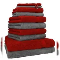Betz 10-tlg. Handtuch-Set PREMIUM 100%Baumwolle 2 Duschtücher 4 Handtücher 2 Gästetücher 2 Waschhandschuhe Farbe Dunkel Rot & Anthrazit Grau