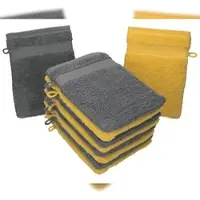 Betz 10 Stück Waschhandschuhe PREMIUM 100% Baumwolle Waschlappen Set 16x21 cm Farbe gelb und anthrazit