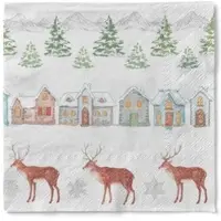 Mank Tissue Serviette Sandy, 40 x 40 cm, 3-lagig, 100 Stück - - Weihnachtsserviette Winterdorf Hirsche