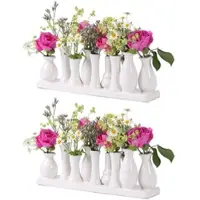 H&D Manufaktur Jinfa Handgefertigte kleine Keramik Deko Blumenvasen 2 Set aus 10 Vasen in weiß