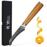 Wakoli Damast Schälmesser 8,5 cm Klinge mit Olivenholzgriff Serie Oribu