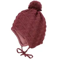 Maximo Strickmütze , Jungen, Gr. 47, rosa (rosewood), Strick, Wolle, unifarben, Mützen Strickmütze, Wolle, gefüttert, zum Binden, mit Bommel